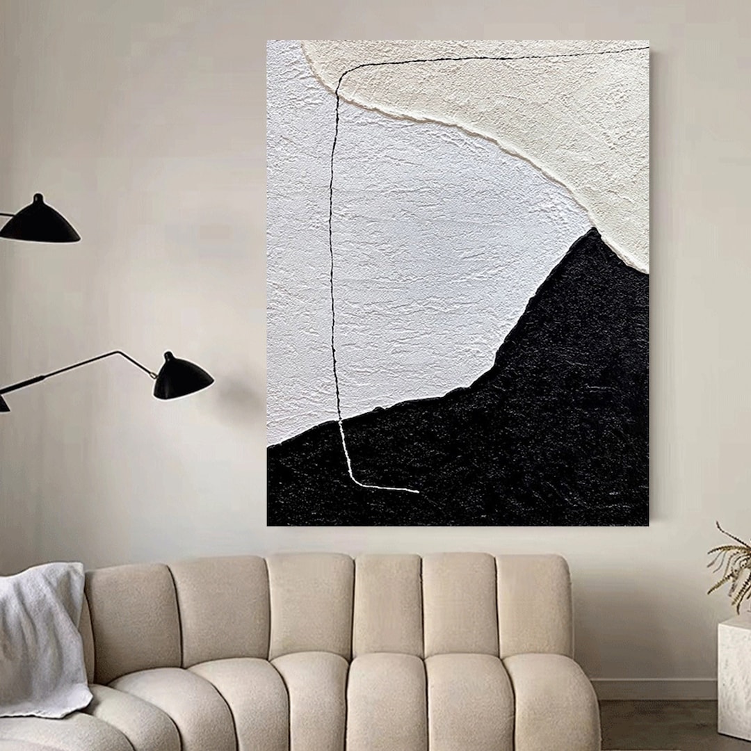Wabi Sabi Black and White Textured Abstract Painting - Large Modern ...