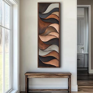 Tall Thin Modern Wall Art , Brown WithBlack Long Vertical Abstract Canvas  for Bedroom or Living Room Decor, Tall and Thin art for Room