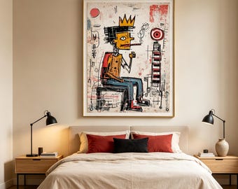 Large Crown Figure Painting – Urban Graffiti Street Art Canvas, Vertical Wall Art