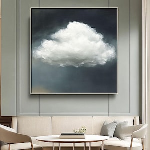 Vintage Cloud Art Oil Printing, Moody Sky Art, Dark Teal Texture Wall Art, Maximalist Square Canvas Decor, Abstract Art Living Room Decor