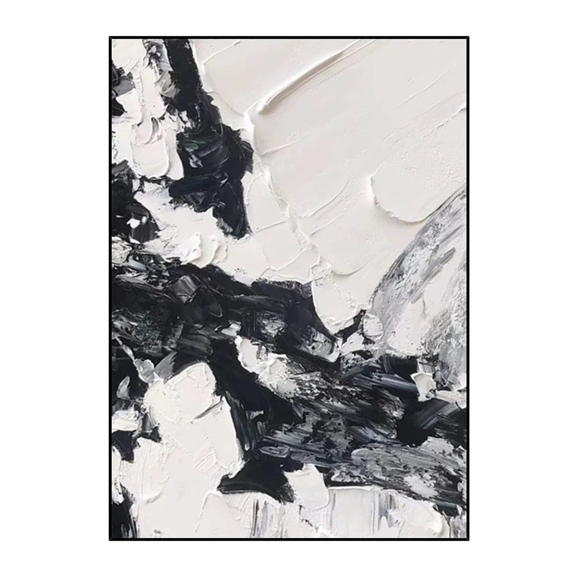 Large Black and White Abstract Art Original Textured Minimalist Canvas ...