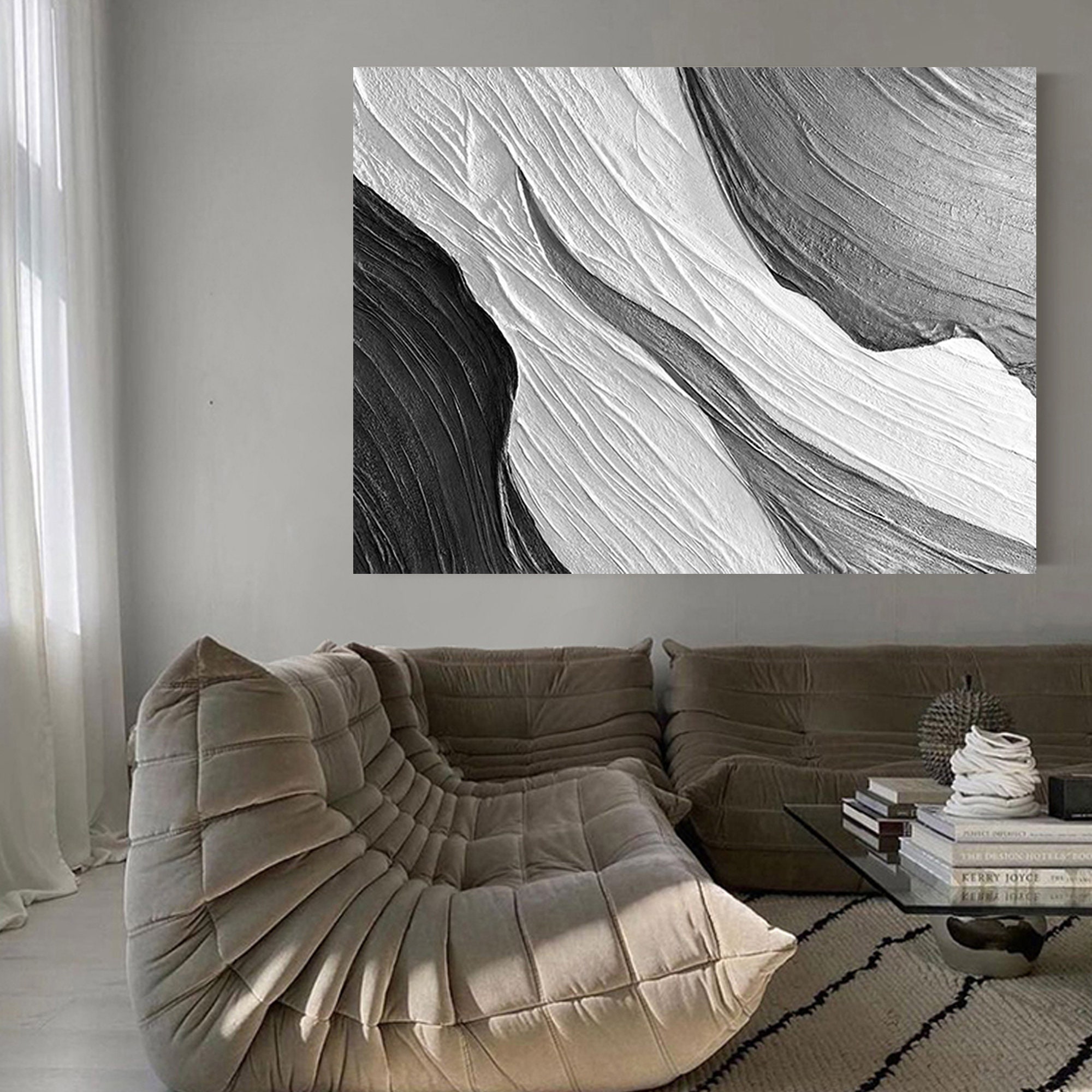 Photo inspiration: Texture Art Wall Decor Reference: Textured Art Large Oil Abstract Painting Black And White Art