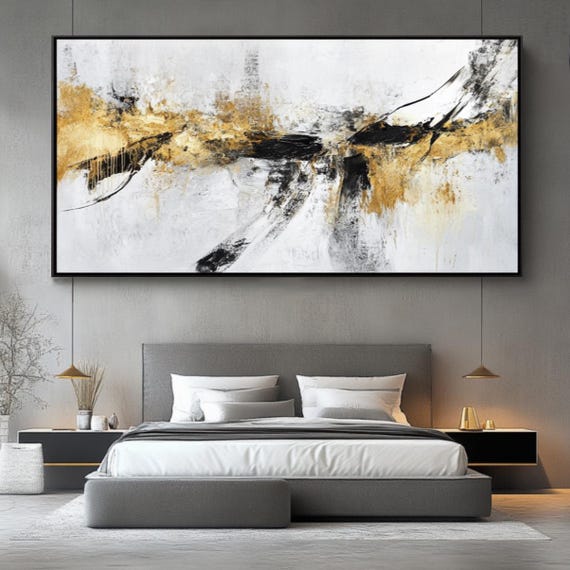 キャンバスに描かれた金箔の抽象画：質感のあるボヘミアン風