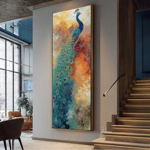 Long Narrow Texture Peacock Painting, Tall and Thin Canvas wall art, Peacock  Wall art, Vertical Wall Art, Long Vertical Wall Art