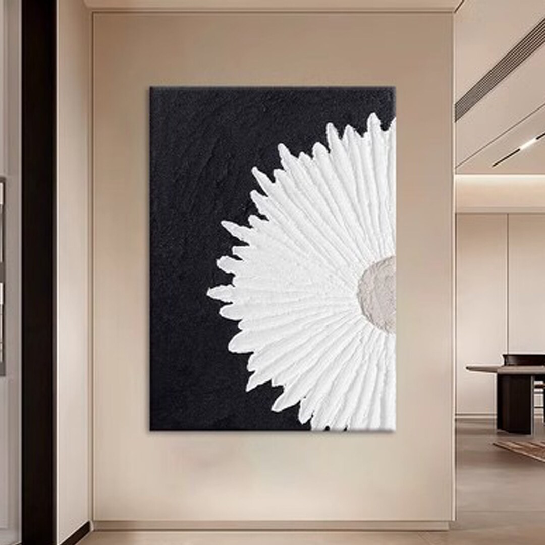 Black and White Abstract Flower Painting Black and White Etsy