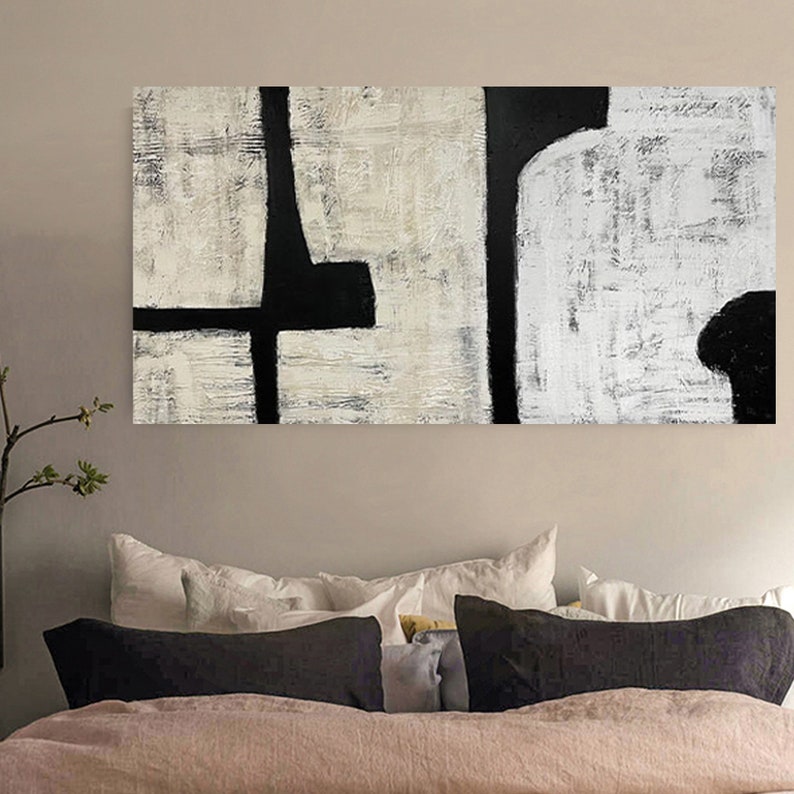 Wabi Sabi Painting Wall Art Beige and Black Abstract Painting on Canvas ...