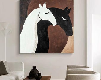Abstract Horse Oil Painting: Large Black and White Canvas Wall Art