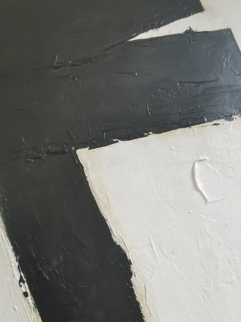 Black and White Abstract Oil Painting, Textured Wall Art - Etsy