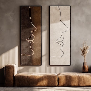 Abstract geometric lines tall narrow wall art, set of 2 vertical wall decor narrow, homedecor
