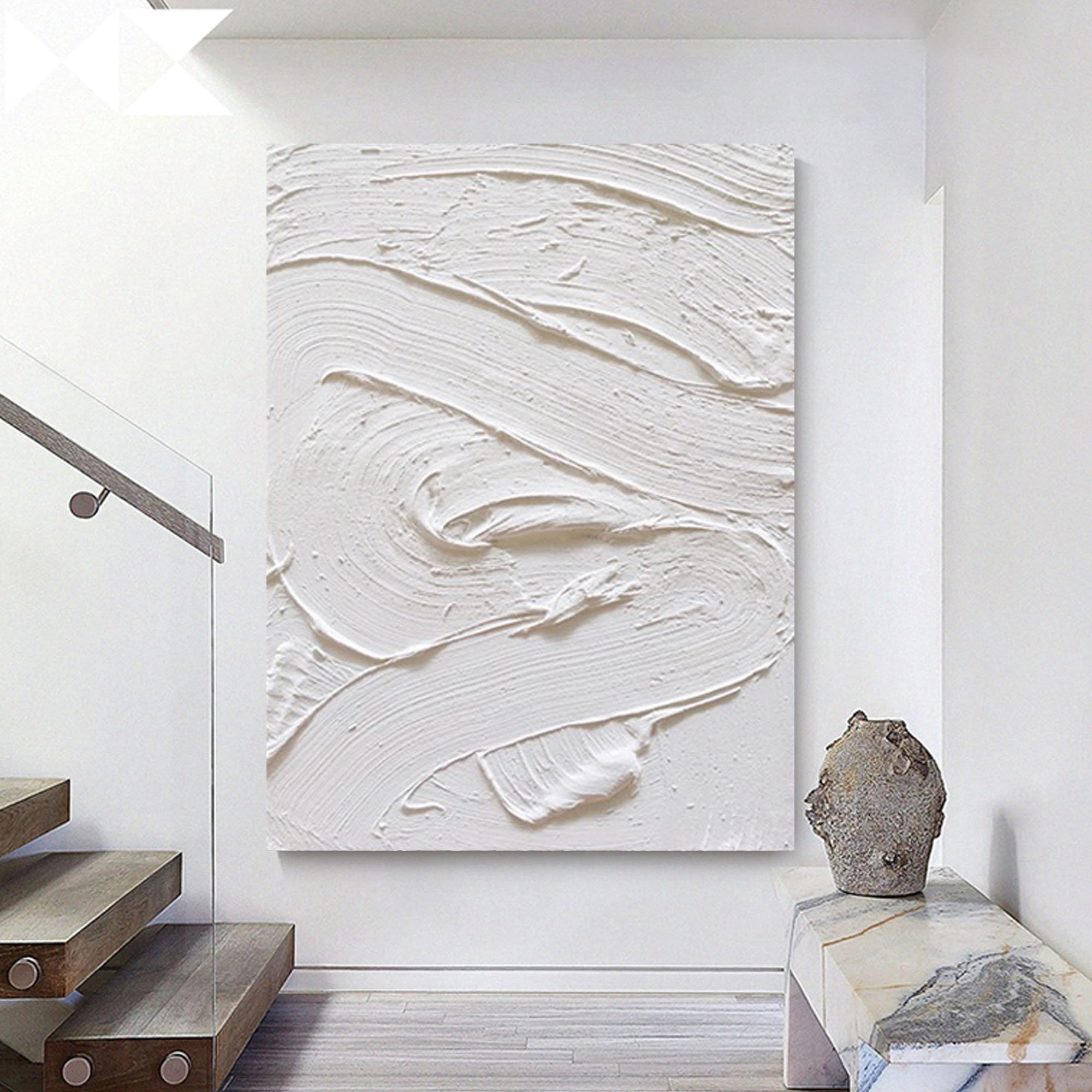 White 3D Textured Painting, Minimalist Abstract Canvas Art - Etsy