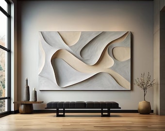 3D Wood Wall Art: White Sculpture, Modern Home Decor