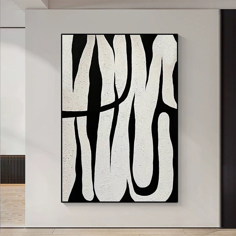 Black and White Abstract Painting, Modern Texture Wall Art - Etsy