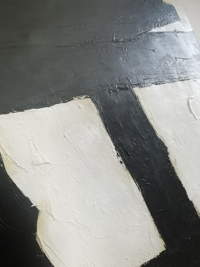 Black and White Abstract Oil Painting, Textured Wall Art - Etsy