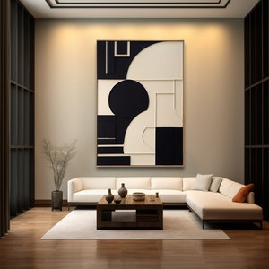 Black and white wood wall hanging, circle shape moder wall art for home decor, 3d carving plaster texture wall decor