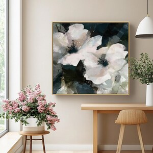 Abstract Floral Oil Painting on Canvas: Boho Living Room Wall Art