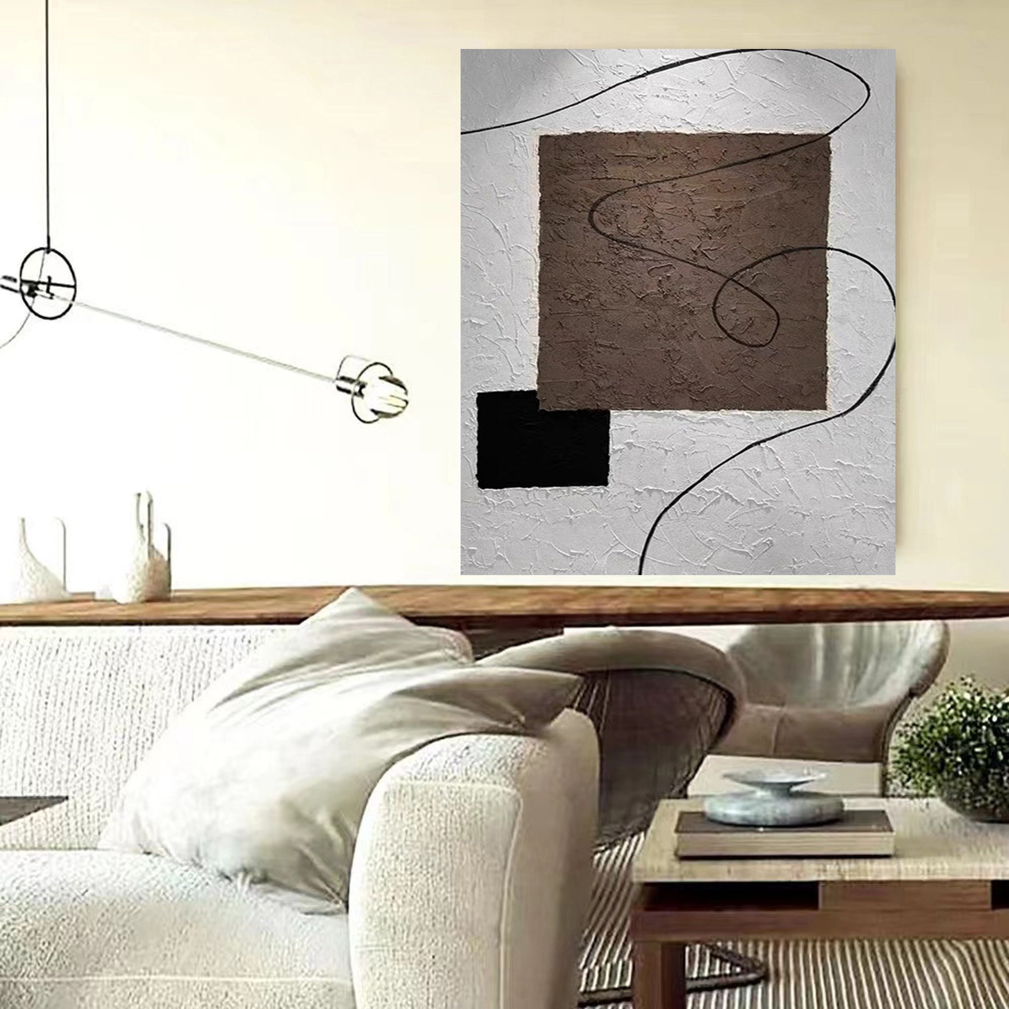Wabi Sabi Abstract Painting: Gray, White, and Brown Minimalist Canvas ...
