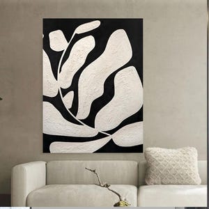 Textured Leaves Painting: Large Black and White 3D Abstract Wall Art - Etsy