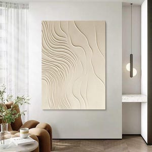 Neutral Beige wabi-sabi painting, 3D beige abstract canvas wall art, large minimalist textured wall art, home living room wall decoration