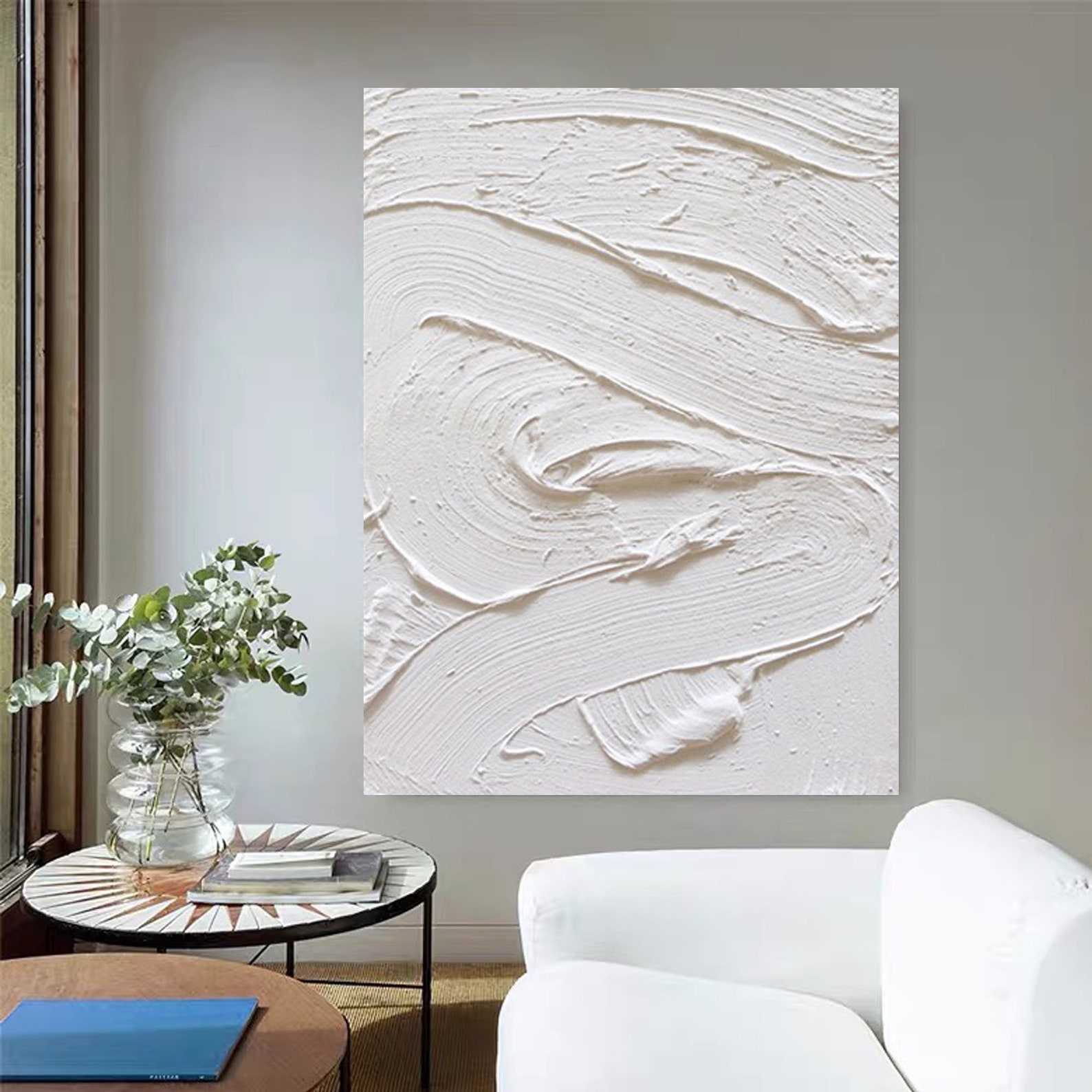 Picture of White 3D Textured Painting, Minimalist Abstract Canvas Art - Etsy