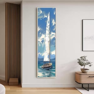 Original Sailboat Wall Art Vertical Painiting, Tall and Thin Canvas wall art, Vertical Wall Art, Long Vertical Wall Art