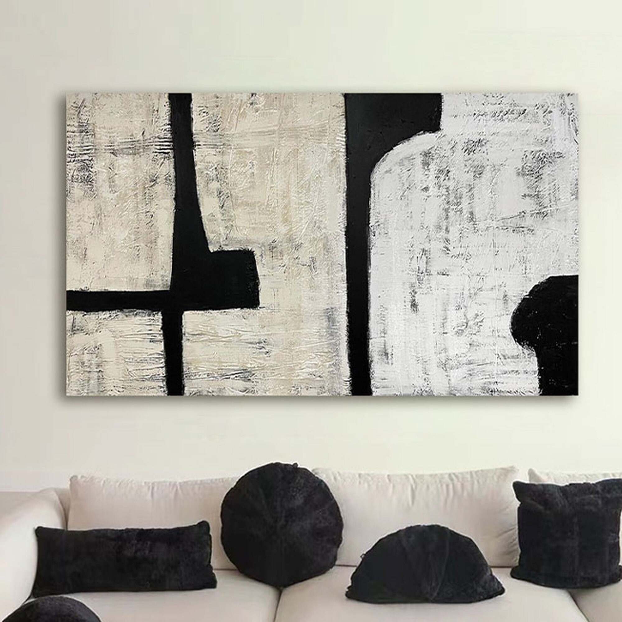 Wabi Sabi Painting Wall Art Beige and Black Abstract Painting on Canvas ...
