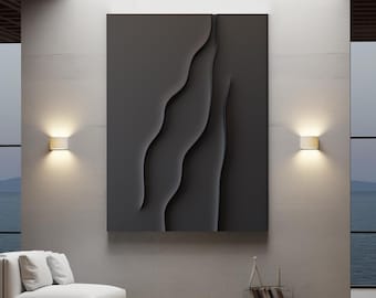 3D Wavy Line Wood Wall Sculpture: Modern Living Room Decor