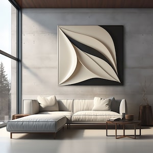 3D Beige wooden wall hanging, black line 3d sculptured wall art, wood carving for home decoration, textured modern minimalist wall art
