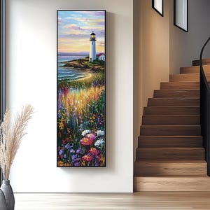 Long narrow Wildflowers wall art , tall and thin canvas wall art, Observation Tower Painitng, Nature Wall Art, Vertical Wall Art
