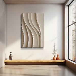 3D Beige Holz Wandbehang strukturierte Wandkunst minimalistische Holzschnitzerei Wohnkultur , Skulptur 3D Line Vision