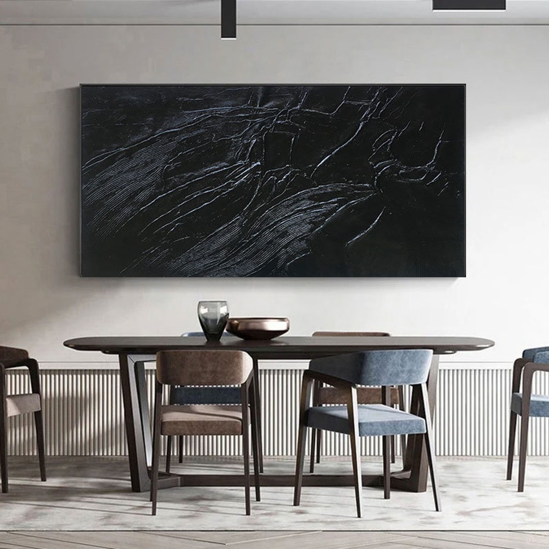 Large Black 3D Textured Painting, Minimalist Abstract Wall Art - Etsy