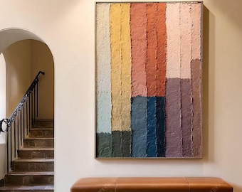Earthy Multicolour Impasto Wall Art, Tall Foyer Focal Decor for Mid‑Century Modern Home Stylist