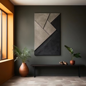 Black and gray wood wall hanging,  Minimalist wall art wood carving  for home decor, modern abstract contemporary for wall decor，3D vision