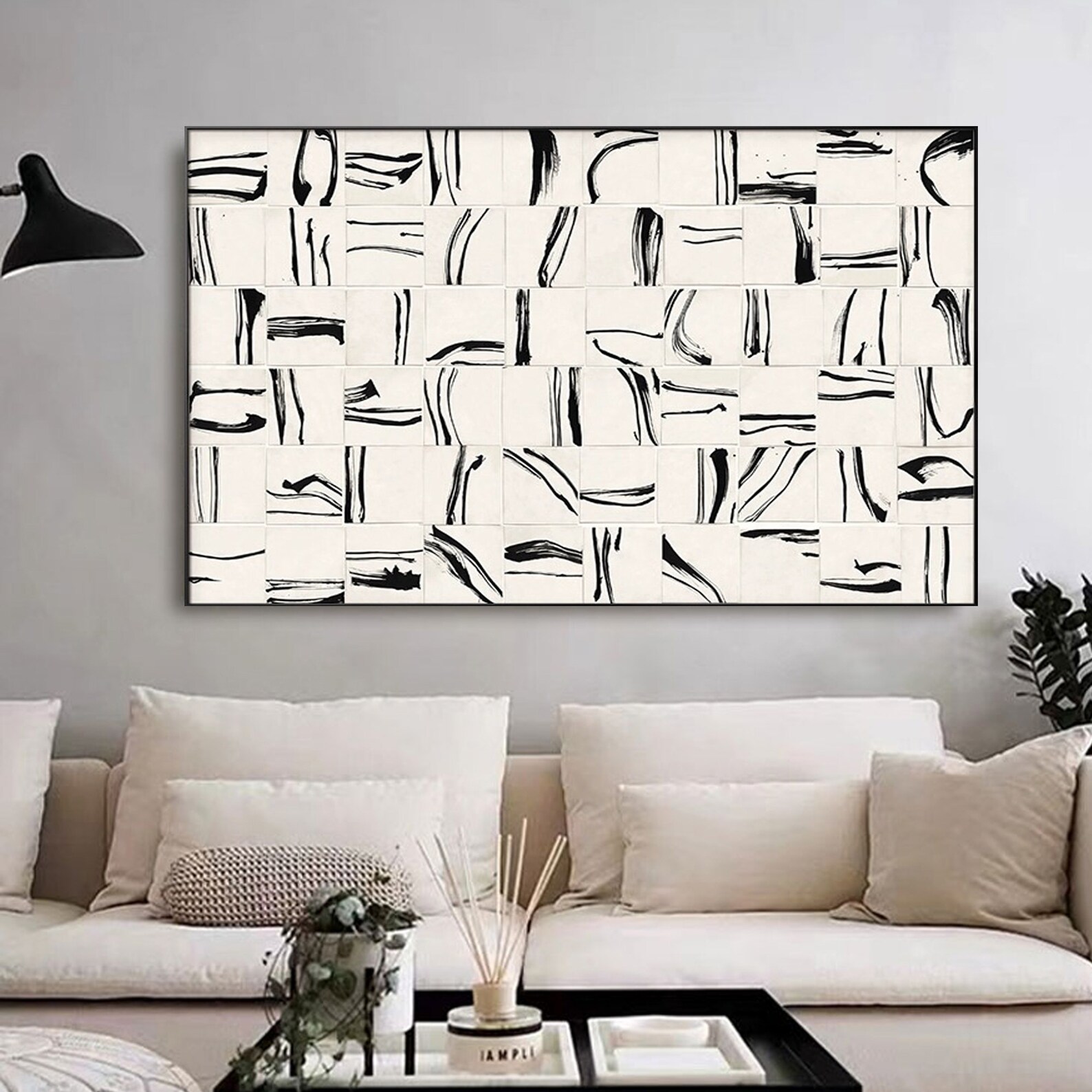 3D Texture Black and White Abstract Painting, Modern Minimalist Wall ...