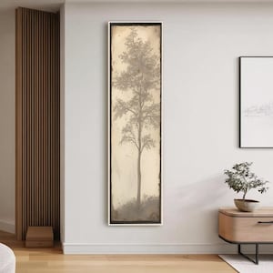 Original Long Narrow Tree Wall Art, Tall and Thin Canvas wall art, Modern wall art, Nature Wall Art, Vertical Wall Art, Lotus Wall Art