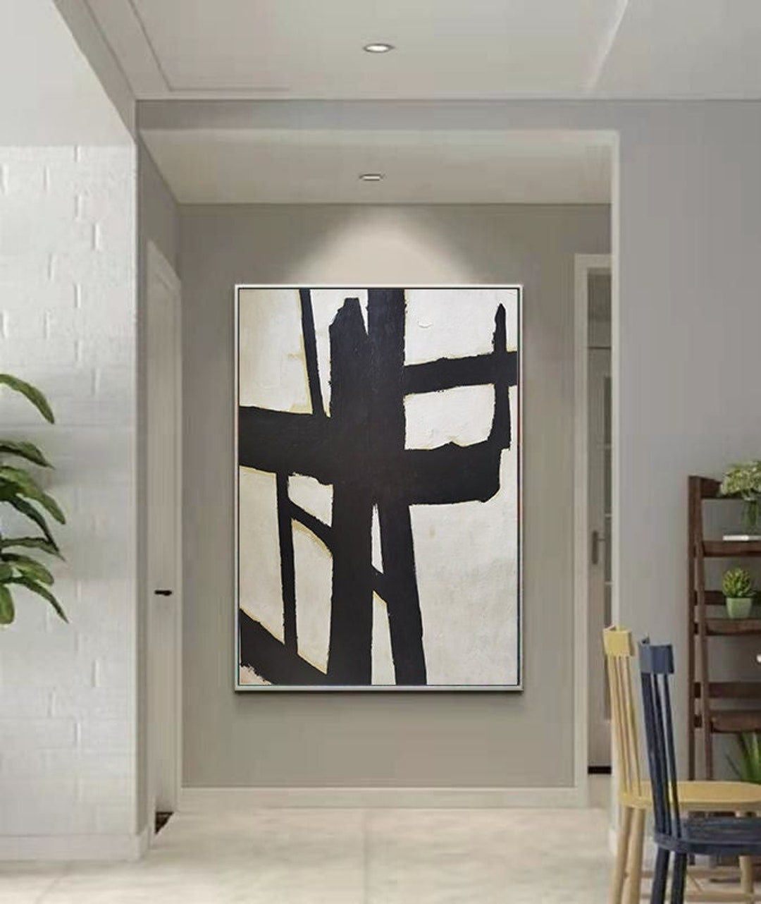 Black and White Abstract Oil Painting, Textured Wall Art - Etsy