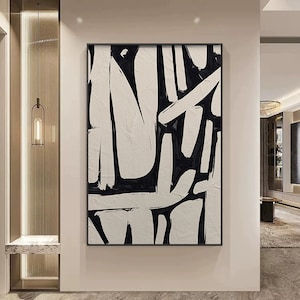Beige Wabi Sabi Painting Wall Art Black Beige Abstract Painting Black Minimalist Canvas Art Large Neutral Wall Decor Rich Textured Canvas