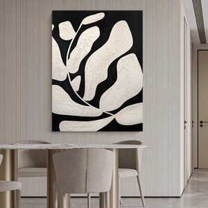 Textured Leaves Painting: Large Black and White 3D Abstract Wall Art - Etsy