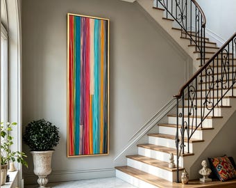 Tall Narrow Wall Art for Stairwell, Original Hand-Painted Abstract Canvas, Modern Colorful Home Decor for Entryway & Hallwayft