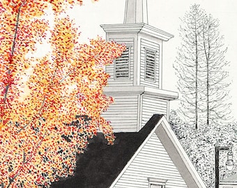 Slice of Sutter Creek is an original pen and ink Giclee archival ink print of the Methodist Church on Main St., Sutter Creek, Ca.