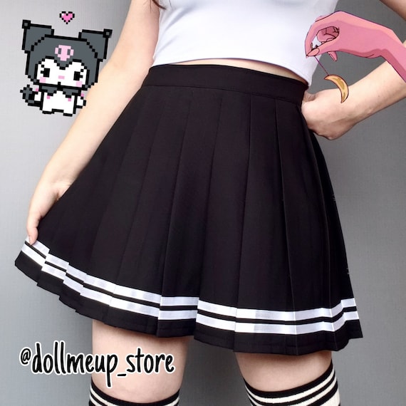 Striped High-waisted Pleated Mini Skirt Skater Y2K Streetwear Fashion Black  White Strips 