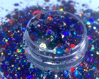 Multi color mix glitter, polyester, Nail art, Tumblers, Slime, Deco, Crafts, Resin Art, Glitter, Bubble Gum, Confetti, blue and purple
