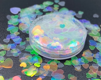 Clear heart shape glitter, Polyester Glitter, Tumblers, Slime, Deco, Crafts, Resin, Nail art,Nail glitter, Valentine, Love, heart florescent