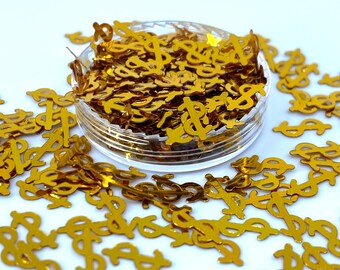 Gold dollar shape Glitter, Polyester Glitter, Nail art, Tumblers, Cups, Slime, Deco, Crafts, Resin Art, Glitter, Confetti, money gold sign