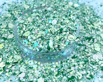 Mint mix glitter, Green and white, Polyester Glitter, Nail art, Tumblers, Cups, Slime, Deco, Crafts, Resin, Light green, Confetti, green