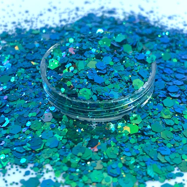 Blue and Green shifting mix glitter, polyester, Nail art, Tumblers, Slime, Deco, Crafts, Resin Art, Glitter, color shifting glitter