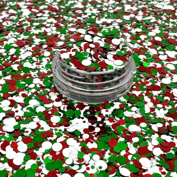 Red, Green and white Dot glitter, Polyester Glitter, Nail art, Tumblers, Cups, Slime, Deco, Crafts, Resin, Confetti, x-mas, christmas