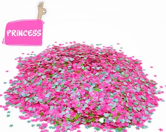 Pink and green mix glitter, Polyester Glitter, Nail art, Tumblers, Slime, Deco, Crafts, Resin, confetti, party, Girl party, heart and stars