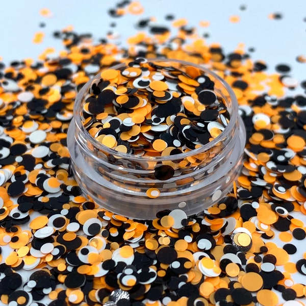 orange black and white dot glitter, Polyester Glitter, Nail art, Tumblers, Cups, Slime, Deco, Crafts, Glitter, Confetti, Halloween dots
