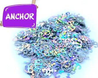 Boat Anchor shape glitter, Polyester Glitter, Tumblers, Slime, Deco, Crafts, Resin, Nail glitter, Holographic, fishing, sea, silver anchor