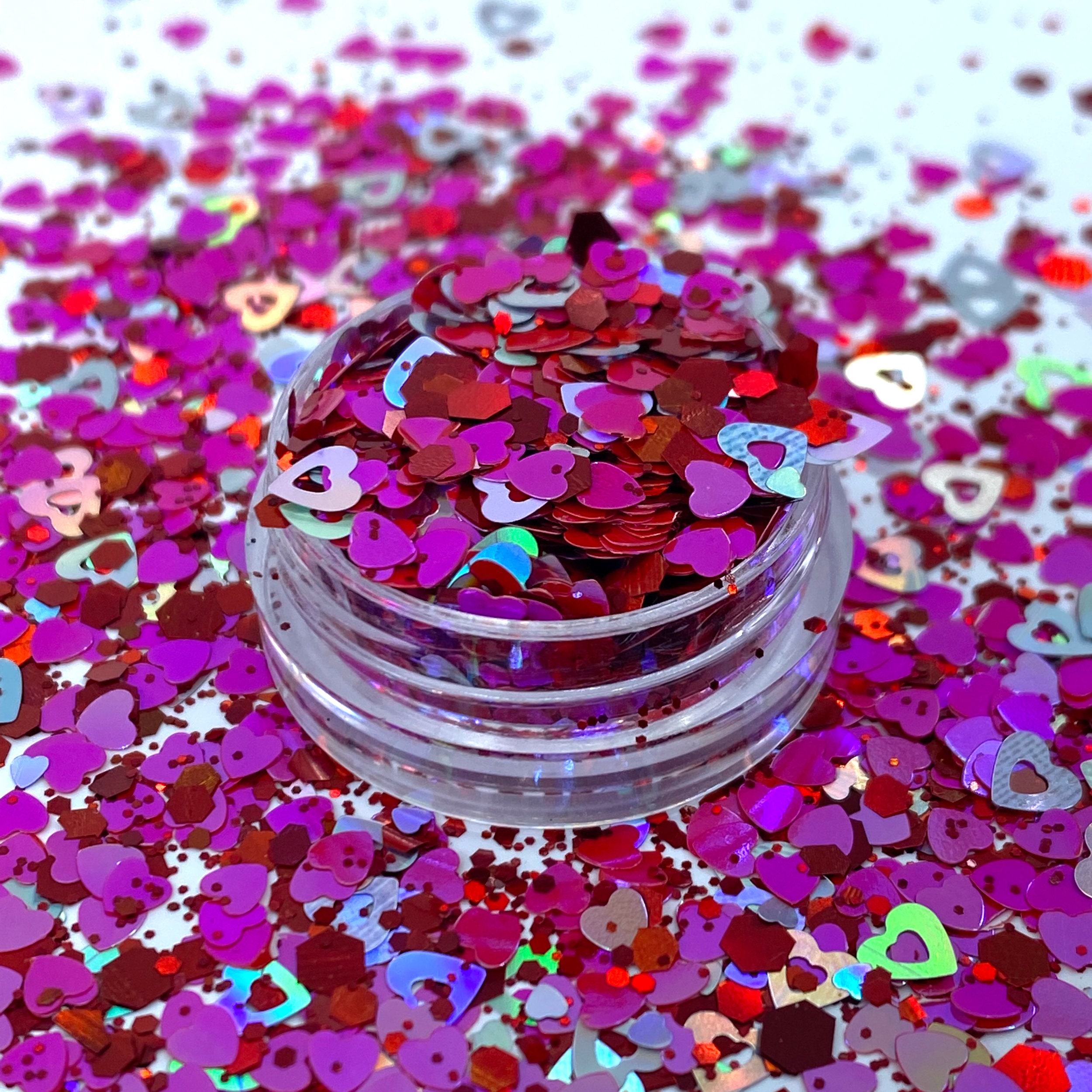 Nail Art Glitter *Sprinkles* Pink Snowflakes Stars Iridescent Hexagon Mix  Pot
